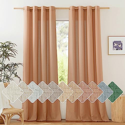 NICETOWN Flax Linen Curtains 108 inches Long for Large Windows, Ring Top Privacy with Light Filtering Linen Blend Drapes for Bedroom/Living Room, Burnt Orange, W55 x L108, Set of 2