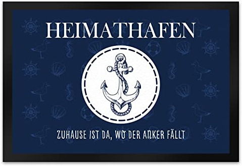speecheese Heimathafen Zuhause ist da wo der Anker fällt Fußmatte XL in 40x60 cm als Dekoration für den Hauseingang für Familien zur Einweihung oder Einzug in Wohnung oder Wohnwagen für