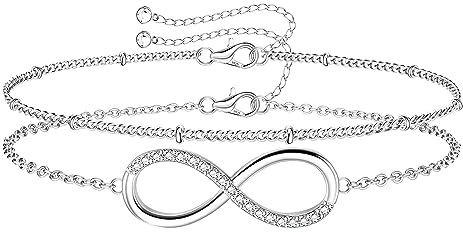 Krfy Armband Silber 925 Damen Verschluss Charm Unendlichkeit Armband 14 Karat Weißgold Armbänder Damen Silber Massiv Diamantschliff Armkette Verstellbare Silberarmbänder