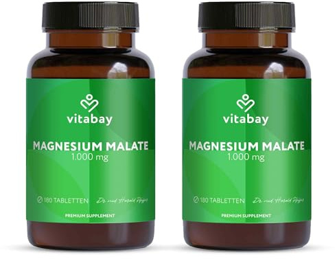 Vitabay Magnesium Malat 1000 mg – 360 Vegane Tabletten – hochdosiert | Für Energiestoffwechsel, Müdigkeit & Muskelfunktion – Laborgeprüft in Deutschland ohne Zusatzstoffe – Vorrat für 12 Monate