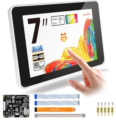 LUCKFOX DSI Capacitive 7 inch Touch Screen with Case Support 3D Printing for Raspberry Pi Screen 800x480 Pixels 170°Wide Viewing Angle for Raspberry Pi Display IPS Screen for Core3566, VisionFive2