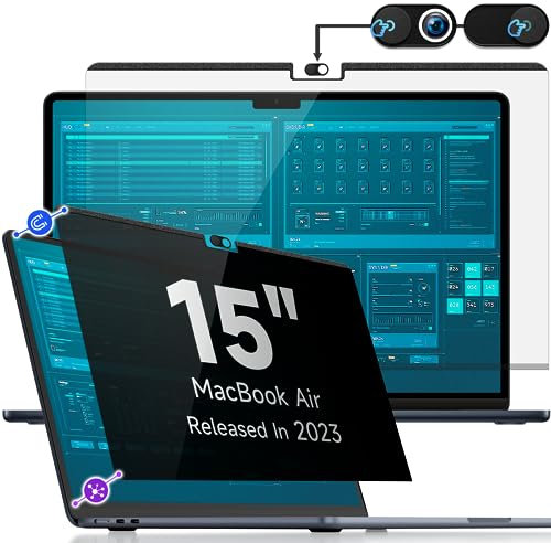 Filtro de Privacidad Pantalla Magnético Compatible con Apple MacBook Air 15 Pulgadas (2023-2025,M2,M3,M4), Removible Privacy Screen Protector Anti Spy Reflejo Luz Azul Laptop para Mac Air 15.3