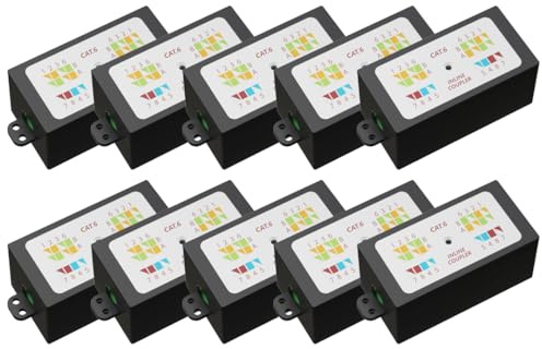 rhinocables Gigabit RJ45 Punchdown Joiner | Cat 6 Inline Krone Coupler for Solid Ethernet Cable Terminations | Colour-Coded IDC Box for LAN Extensions & Internal Network Fixes, Black (Pack of 10)