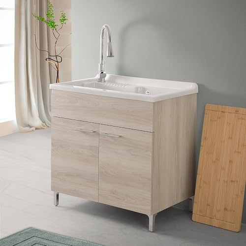 Mobile lavatoio 80x50 Cm Rovere Grigio Per Interno Con 2 Ante | 2 ante