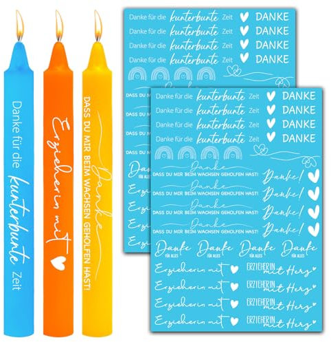 BETESSIN 2 Bögen Kerzentattoos Erzieherin Geschenk Weihnachten Abschiedsgeschenk Kerzenfolie Weiß Kerzen Tattoo Aufkleber Dankeschön Wasserschiebefolie Sticker für DIY Stabkerze Kindergarten Kita