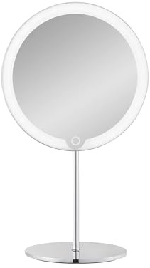 blomus LED Kosmetikspiegel MODO | Akku Schminkspiegel aus poliertem Edelstahl | Touch, 3 Lichtfarben, Dimmbar | 14L x 20B x 34,5H cm | Make-Up Spiegel | 5-Fach Vergrößerungsspiegel inkl. USB-C Kabel