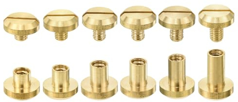 sourcing map 12Pcs Brass Chicago Screw, 4/5/6/7/8/10mm Concave Leather Rivets Belt Screw Binding Stud Nail Rivets Fasteners for Leathercraft Belt Jean DIY
