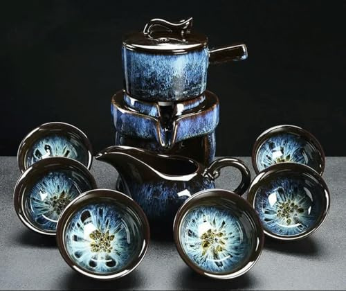 LIUBI Ensemble de 8 pièces de thé Semi-automatiques, Service ࠠ thé Chinois en céramique Violette, Tasse à thé, Ensemble de théière Kung Fu