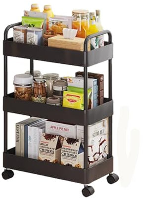 SDFJKHRD Carrello Multiuso, Carrello Mobile con Ruote Piroettanti Bloccabili, Carrello da Servizio, Carrello Portavivande con Manici, Salvaspazio,Nero,3rd Floor