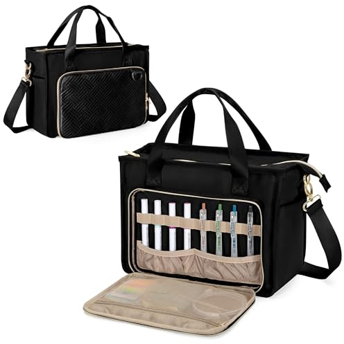 Prokva Kleine Lehrertasche für Damen, Tragetasche für Uni und Büro, Schwarz | Unterteiltes Fach mit 4 Trennelementen, 8 Stiftefächern und 2 Seitentaschen