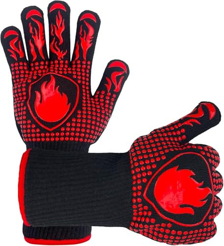 BBQ Gloves, 800 ℃/1472℉ Extreme Heat Resistant Oven Gloves, Heat Resistant Gloves, Silicone Oven Gloves With Fingers, Non-Slip Silicone Cooking Gloves For Grilling, Barbecue, Cooking