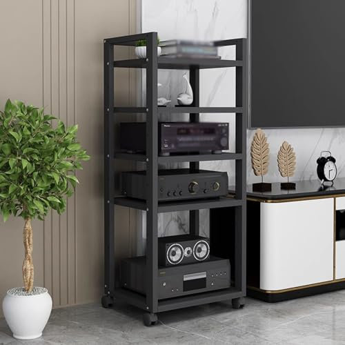 Generisch Verstärker-Lautsprecherständer, 5-stufiges bewegliches Audio-Media-Player-Rack, verstellbares offenes Lagerregal, Spielekonsolen-Schrank für Zuhause/Büro/CD-Video/DJ/Kino (5 Tier-B)
