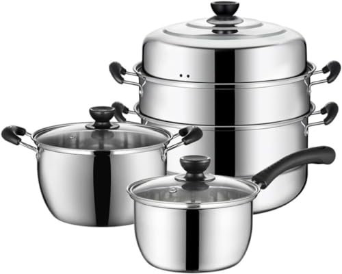 Juego de utensilios de cocina Juego de ollas y sartenes de 3 piezas Juego de ollas combinadas de acero inoxidable Olla para cocinar al vapor Olla para sopa Olla para leche Juegos de utensilios de coc