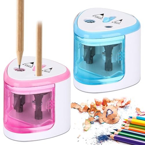 Behogan 2 Stück Elektrischer Anspitzer, Elektrischer Universal Anspitzer, Doppelloch für 6-8mm und 9-12mm, Elektrischer Spitzer für Kinder, Elektrische Bleistiftspitzer für Schulen, Haushalte