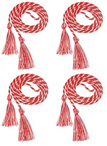 sourcing map 4 Pcs Graduation Cords, Graduation Tassel Honor Cords, 2025 Graduation Honor Cord with Tassel, Braided Cords for Graduation Bachelor Gown Sewing, Red+White
