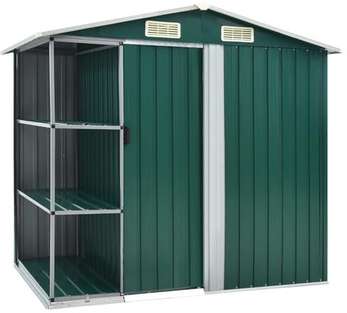 Gartenhaus mit Regal Grün 205x130x183 cm Eisen, Somanki Gerätehaus, Geräteschuppen, Gartenhütte, Gerätehäuser, Garten Hütte, Gartengerätehaus, Schuppen Garten - 47104