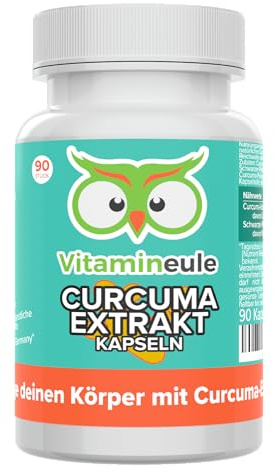 Curcumin Extrakt Kapseln - 350 mg 95% Extrakt (= 11.000 mg Curcuma) | Produktion in Deutschland - hochdosiert - mit Piperin aus schwarzem Pfeffer - ohne Zusätze - Vitamineule®