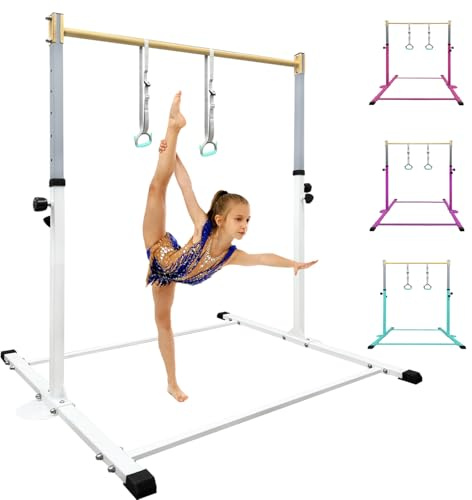 HomeSun Barre de gymnastique pour enfants - Robuste - Avec anneaux - Barre horizontale - Pour entraînement à la maison - Hauteur réglable de 90 à 150 cm - Appareil d'entraînement jusqu'à 100 kg - Âge