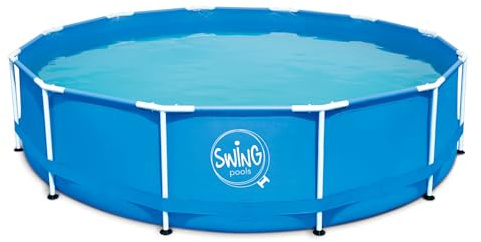 HAF® Swing Metal Frame Piscine bleue avec les dimensions 366 x 91 cm | env. Capacité d'eau 8 300 litres | Piscine de haute qualité et stable | Piscine de jardin / piscine hors sol sans pompe filtrante