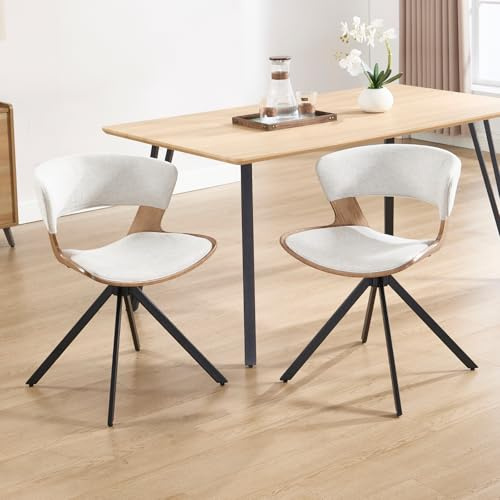 chairus 2er Set Esszimmerstühle Leinen Küchenstühle Armlose Stühle Esszimmer Moderne Polsterstühle mit Metallbeine Akzentstühle für Küche (Beige-2)