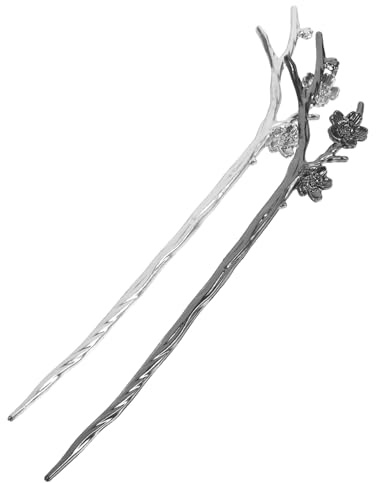 SHERCHPRY Palillos Cabello Diseño de Flor de Aleación, 2 Piezas (negro y Plata), Largos, Accesorios Vintage para Moños de Mujer y Niñas, Herramientas para Peinados Recogidos en Eventos
