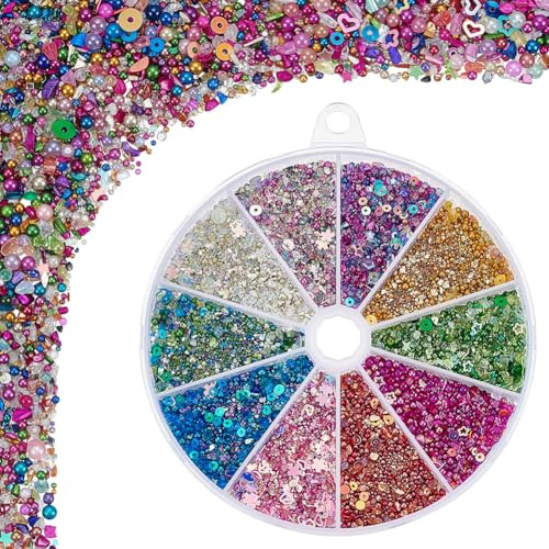 PH PandaHall Resin Bubble Beads Set 100g Mini Glitter Chip Glass Bead 10 Colors Tiny No Hole Round Bubble Beads 1-3mm Water Droplet Bead Fillers for Nail Crafts DIY Resin Molds Fillers Jewelry Making