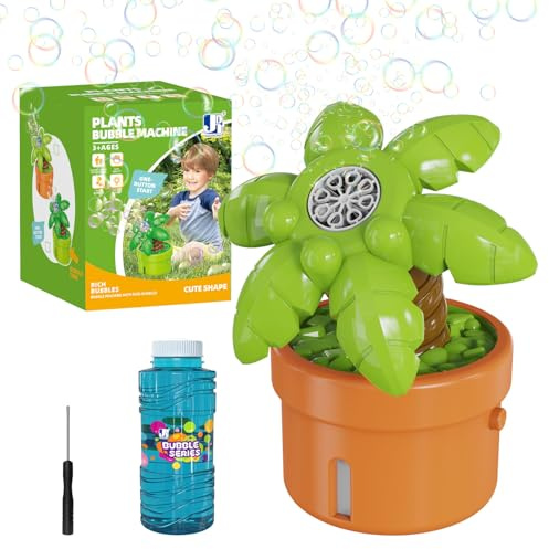 Machine à Bulles électrique en Forme de Cocotier,10000 Bulles/Min, Liquide à Bulles Inclus | LED, Jouet à Bulles po, Les Fêtes et Les Cadeaux D'extérieur (Orange)