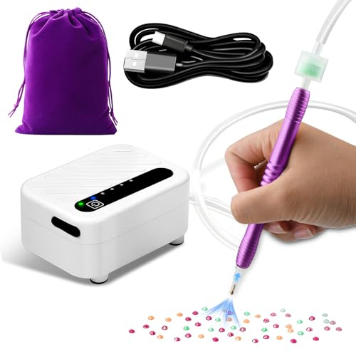 KKMOL Diamond Painting Stift Elektrisch | Neue Kabellos Vakuum Diamond Paint Zubehör Set mit Vakuum-Pumpe | Wiederaufladbar Diamant Painting Stift Werkzeuge mit Aufbewahrungstasche (Purple)