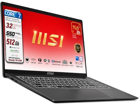 msi Notebook Modern 15 Intel Core 7 150u | 10 Core fino a 5400MHz, RAM 32GB, SSD 512GB, Display 15.6 IPS FHD, Tastiera retroilluminata, Ready to Use