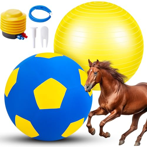 Suilung 48 Inch Giant Herding Ball with Cover Anti Burst Ball Please Watch VCR for How to Inflation Large Horse Toys for Horse Stall Entertainment Play, Pump Included (Blue-Yellow)