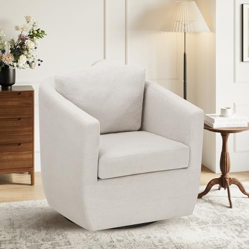 COLAMY 360° Swivel Accent Chair with Pillow, Living Room Armchair No-Sag Foam & Sturdy Metal Base, Fully Assembled Swivel Accent Single Sofa for Bedroom Living Room, Reading Room, Beige