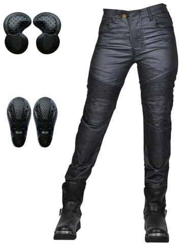 HOMDECR Jeans da Moto da Donna Pantaloni da Motociclista in Denim Protezione Pantaloni da Moto da Ciclismo Jeans da Motociclista Elasticizzati con 4 Protezioni (Nero,M)