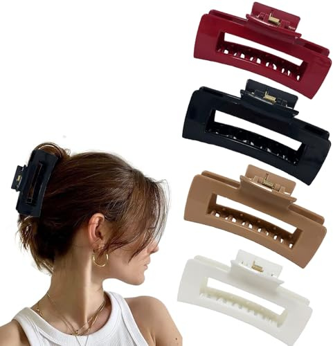 Calkkrer 4 Stück Krallen Clips, Weiche Flexible Bequeme Haare Krallen Clips, Nicht Brechende Claw Hair Für Frauen, Große rutschfeste Haarspangen Für Dickes