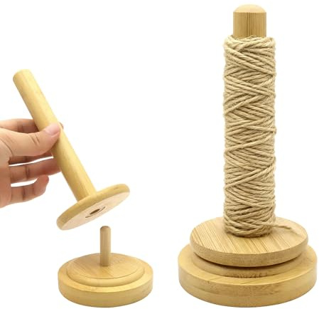 TMZELOA Soporte Lana bambú Madera – Porta Ovillo Lana Giratorio con rodamiento, portahilos Crochet Estable, Soporte Bobina Hilo Costura Tricot – Accesorio Artesanal Regalo portátil