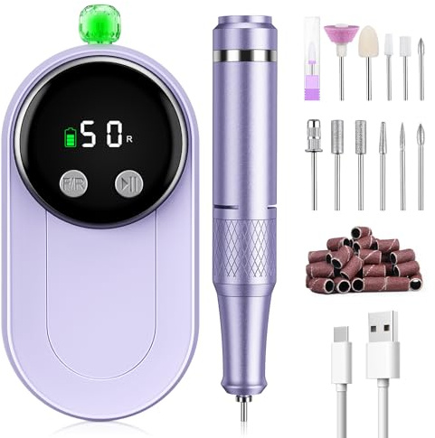 Urbuti Torno para Uñas, taladro profesional de 50.000 RPM con pantalla LCD, set de manicura y pedicura 12 en 1 eléctrico para uñas acrílicas, uñas naturales y cutículas. (nuevo)