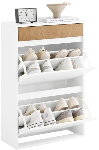 SoBuy Schuhschrank schmal mit 2 Klappen 61x26x91cm für Flur