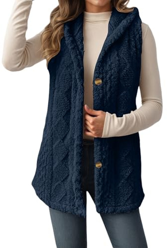 Fleece Women's Gilets Long Lightweight Ladies Jackets Sleeveless Womens Gilet Fluffy Longline Body Warmers Autumn Winter Spring Button Down Fuzzy Vest with Pockets