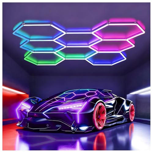 TODEHI Iluminación LED RGB Hexagonal de 8 Hex Lámpara de Techo LED | Regulable conectable para GarajeTecho con Control Remoto/APP de Juegos, Fiestas y gimnasios, Salón de Belleza de automóviles