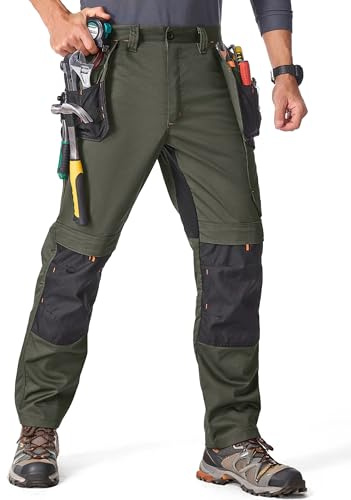 mosingle Men's Work Trousers Durable Stretch Cargo Construction Trousers Heavy Duty Safety Workwear with Multiple Pockets #9927-Army Green-40