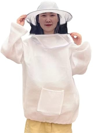 Ropa para apicultores Traje de apicultura transpirable 3D, medio cuerpo, engrosado, antipicaduras(White)