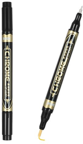 TIESOME 2-pack akrylpennor med dubbla huvuden, rund spets, lackpenna, 0,7 mm/2 mm gyllene metalliska pennor, fin spets, akrylmärkpenna för modellreparation, harts, metall, glas, plast, gör-det-själv