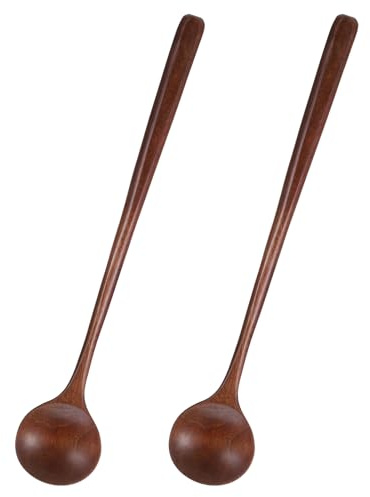 2 Pcs Wooden Spoon for Cooking, 27.5 cm Honey Spoon with Long Handle Teaspoon for Coffee Eating Soup Mixing Stirrer, Kitchen Bar Tools Utensils