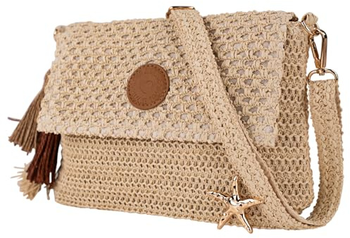 Lois - Bolsos Bandolera Mujer Rafia estilo casual elegantes. Bandolera Mujer Verano para diario moderno, Natural