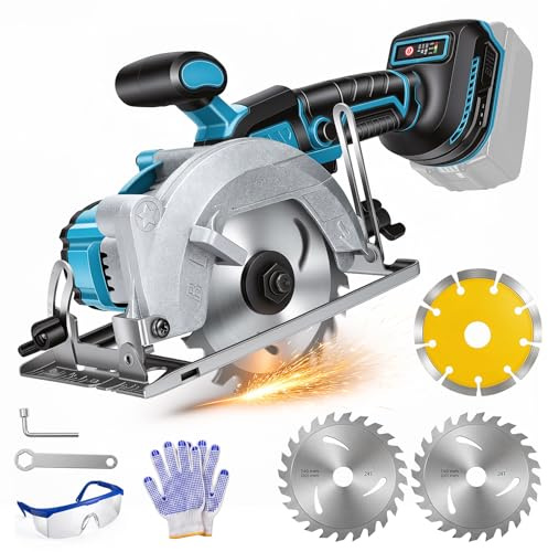 Cordless Circular Saw for Makita 18V/20V Battery, 5 Brushless Circular Saw with 3 Blades, 0-45° Cutting Angle, Max Cutting Depth 1.9(90°), Idea for Wood Plastic Tile Cut (No Battery)