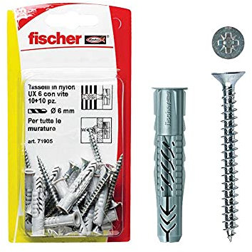 Fischer, Tasselli UX 6x35 S K con vite per Muro pieno, Mattone Forato, Cartongesso