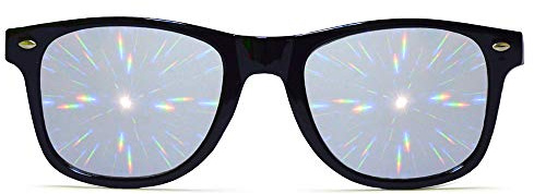 GloFX Ultimate Beugungsbrille – 3D-Prisma-Regenbogeneffekt – Edm, Konzert, Rave-Zubehör, Musikfestival Essential (schwarzer Rahmen – verspiegelte geometrische Beugung)