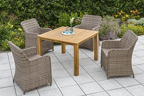 MERXX 9tlg. Riviera Set, 4 Riviera Sessel, inkl. Kissen, 1 Tisch 110 x 110 cm, FSC ® Akazie