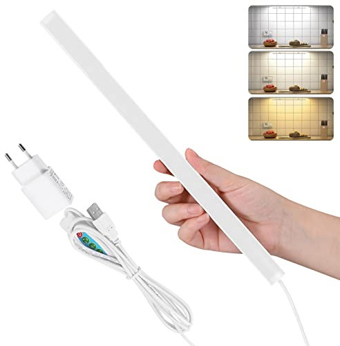 SOAIY 30.8 x 1.75cm Luce sottopensile cucina Lampada Barra led USB magnetica a 3 Colori Fredda/Calda/Neutra Funzione di memoria per Bagno, Armadio, Specchio