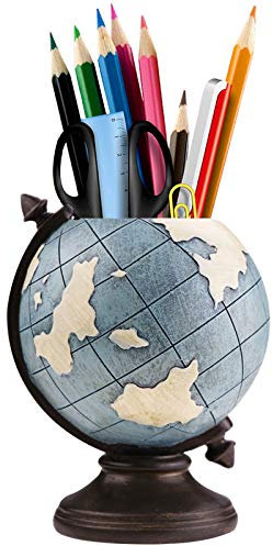 MUAMAX Globus Stiftehalter Blau Stifteköcher Kinder Stifthalter Harz Schreibtisch Organizer Vintage Stifthalter Multipurpose Bleistift Halter Stiftehalter Schreibtisch Für Büro, Schule, Zuhause
