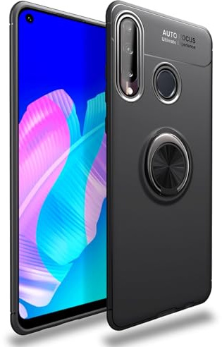 NALIA Ring Handyhülle kompatibel mit Huawei P40 lite E Hülle, Silikon Cover mit 360-Grad Finger-Halter für magnetische KFZ-Halterung, Schutzhülle Phone Case Handy-Tasche Etui Bumper, Farbe:Schwarz
